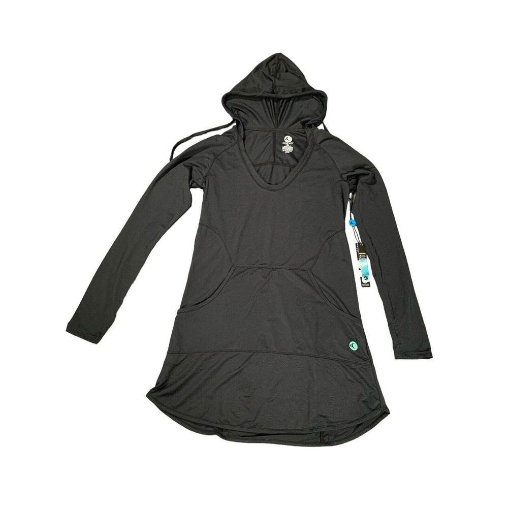 Wave Life Aqua Spray Hoodie Swim Cover Up Women XL Black Hooded Top